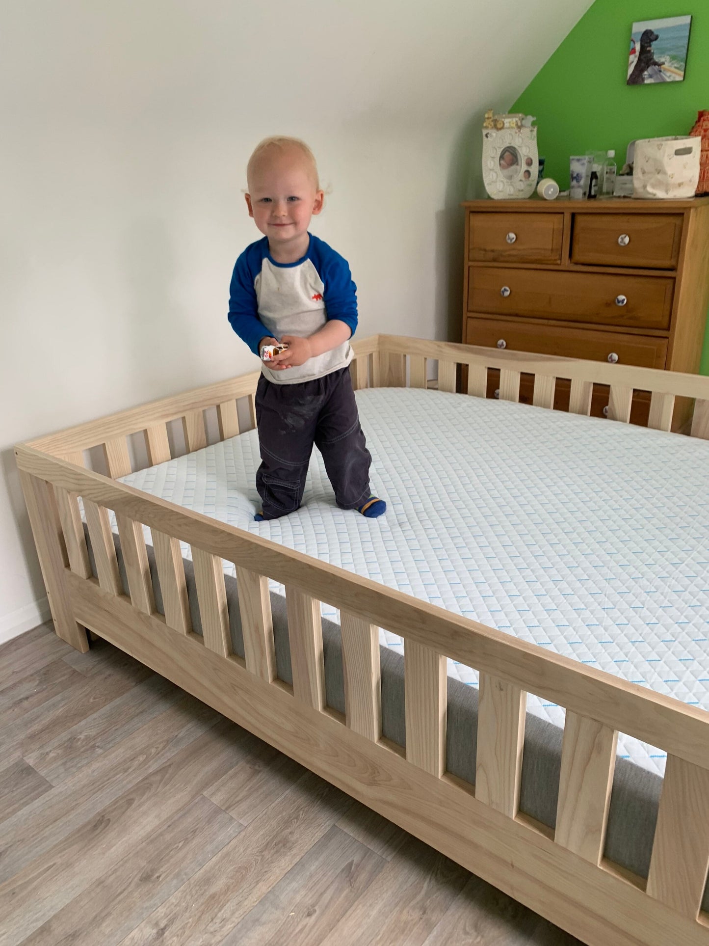 Handmade hardwood Montessori bed in beech. Conforms to NHS standards. Made to order in UK to your design.