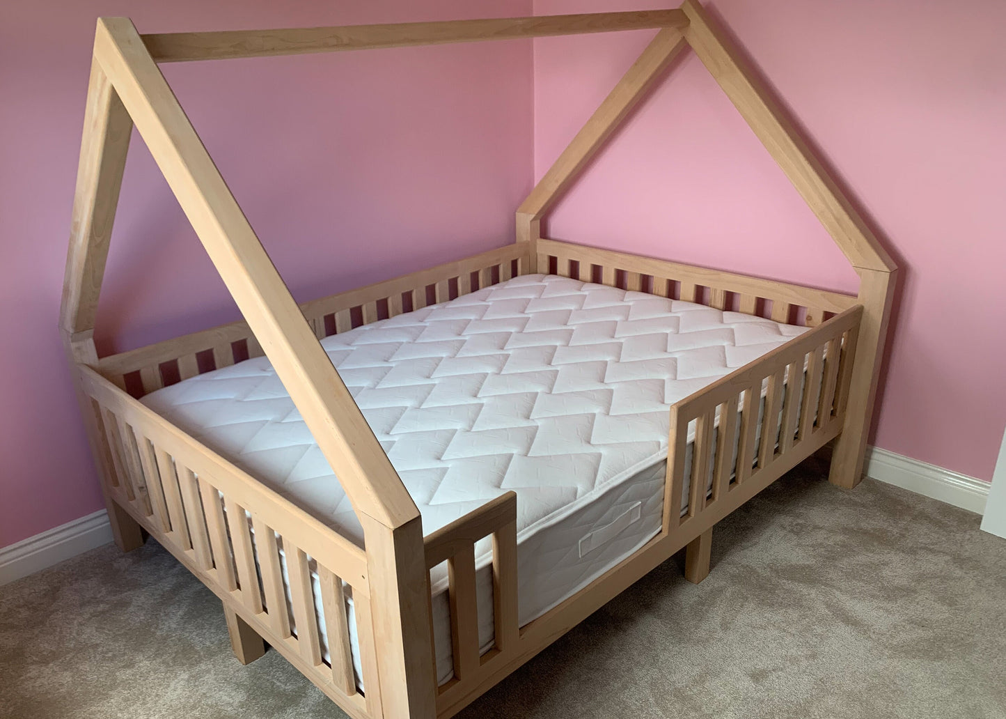 Handmade hardwood Montessori bed in beech. Conforms to NHS standards. Made to order in UK to your design.