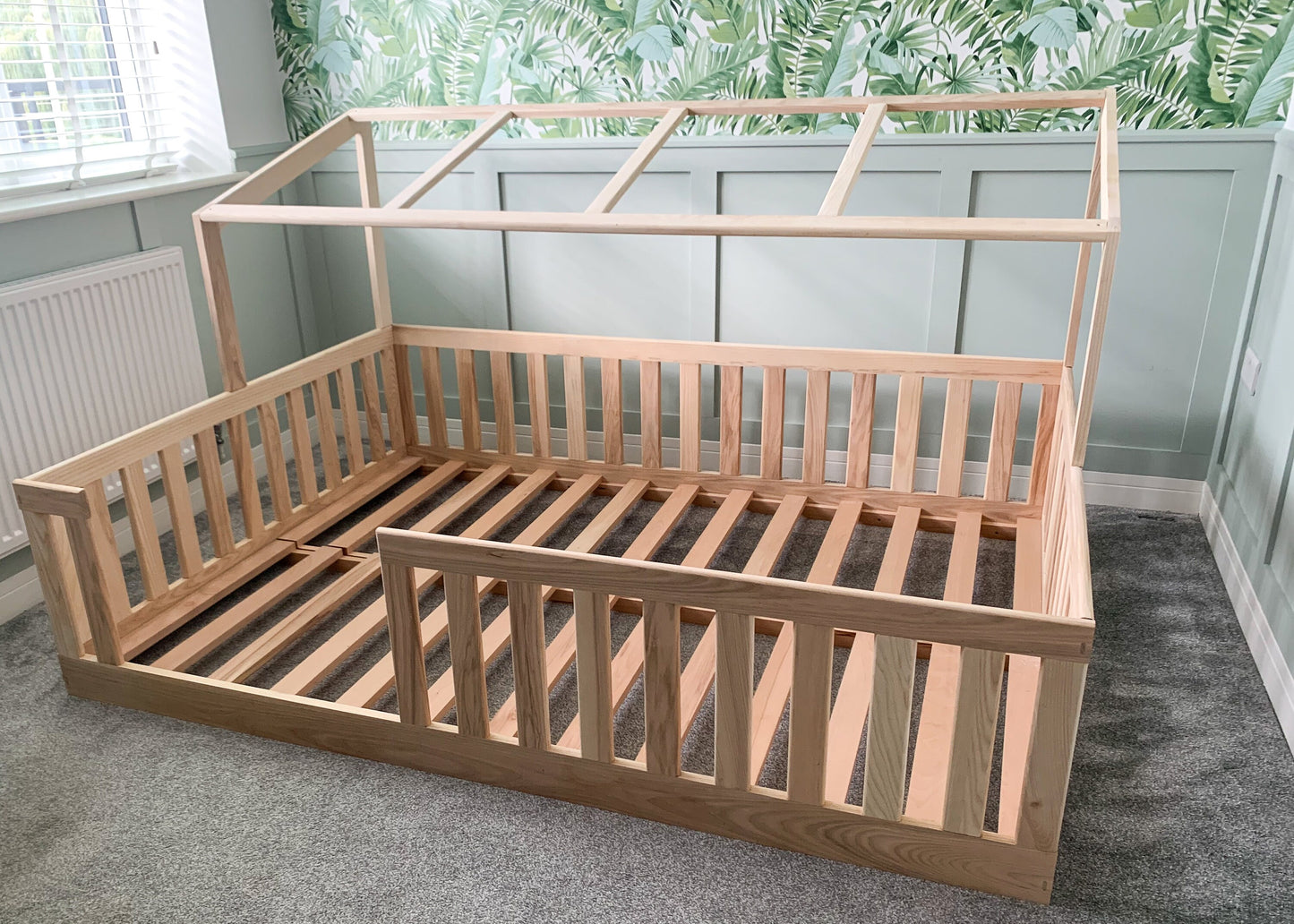 Handmade hardwood Montessori bed in beech. Conforms to NHS standards. Made to order in UK to your design.