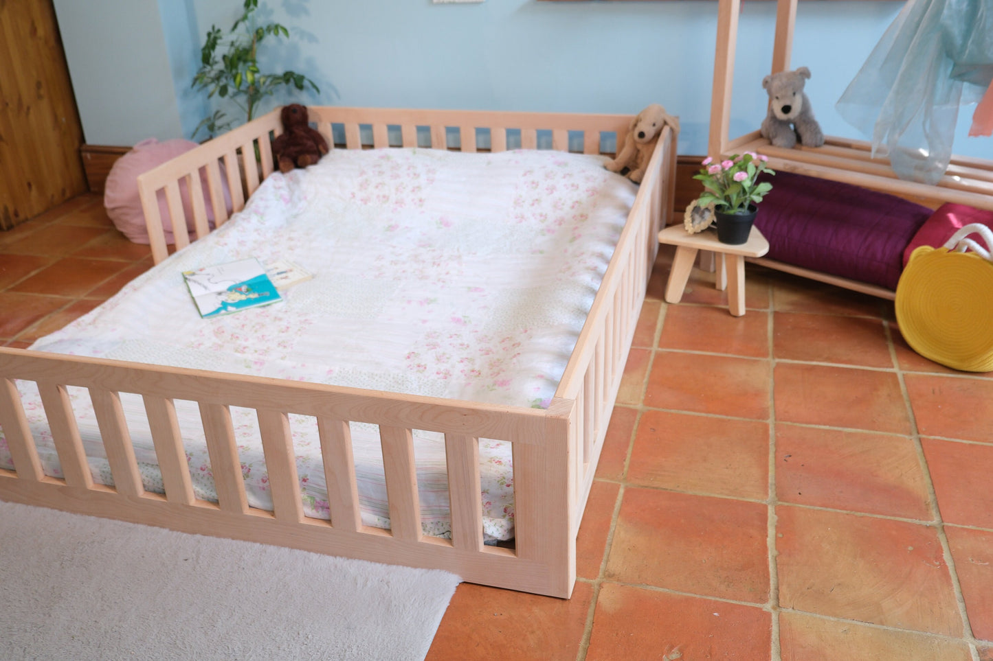 Co-sleeping floor bed. Made to order in beech. Initial deposit.