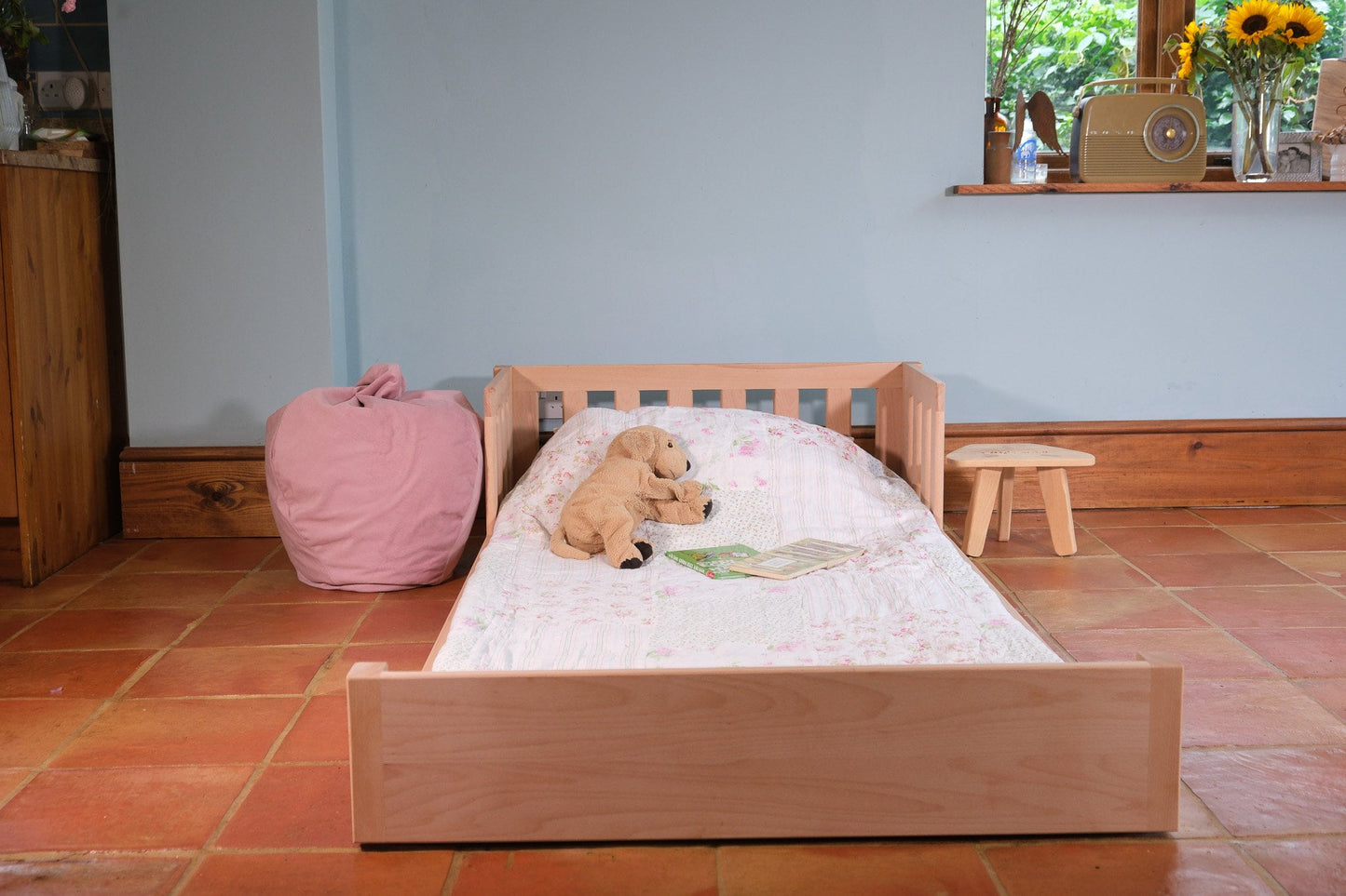 Co-Sleeping Floor Bed - Montessori Style with Safety Rails. UK Made in Beech