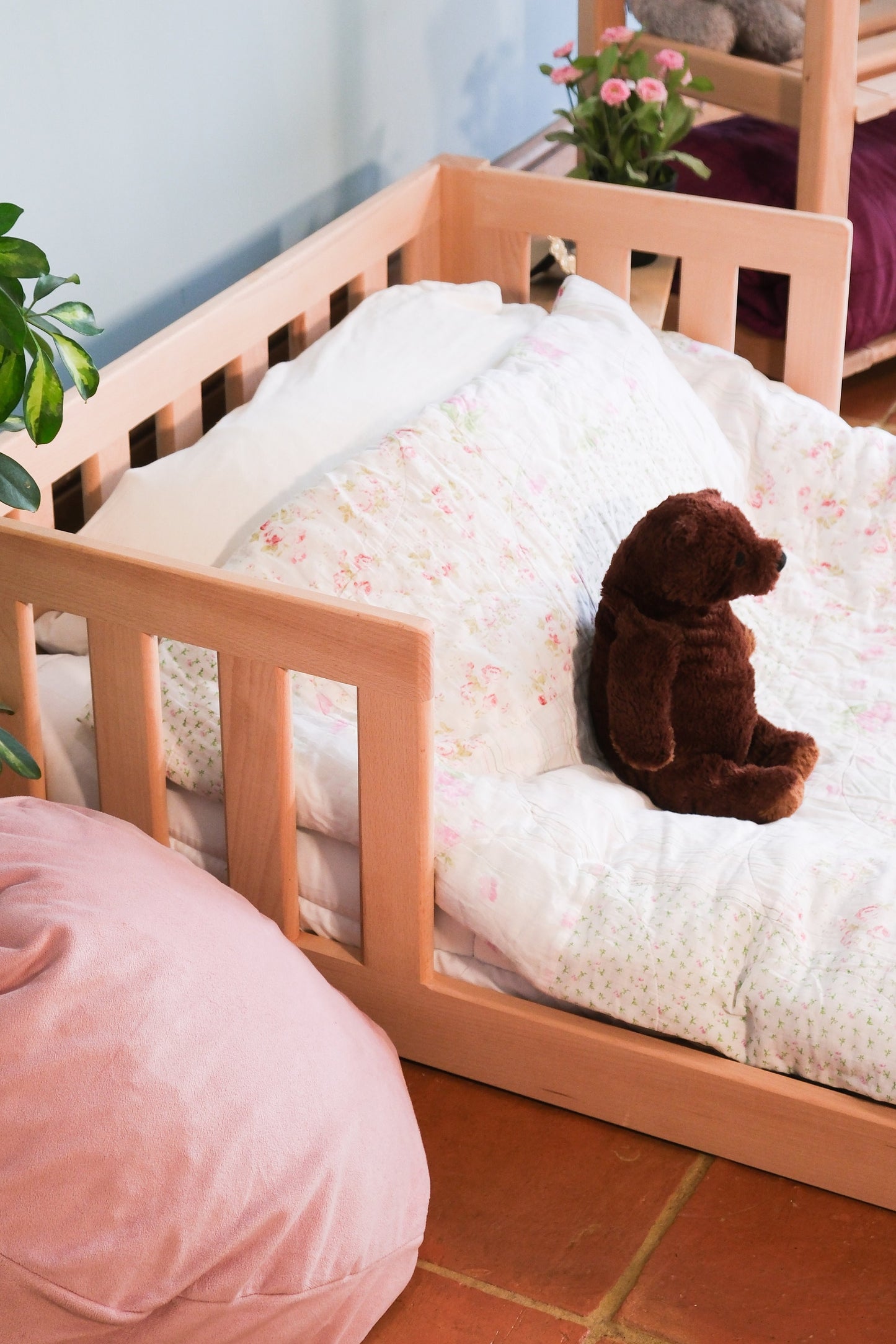 Co-Sleeping Floor Bed - Montessori Style with Safety Rails. UK Made in Beech