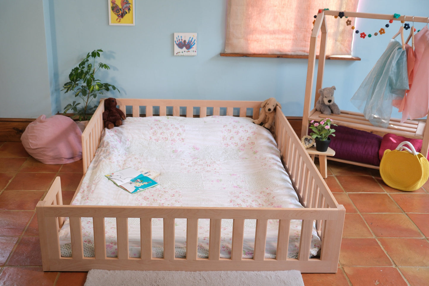 Co-sleeping floor bed. Made to order in beech. Initial deposit.